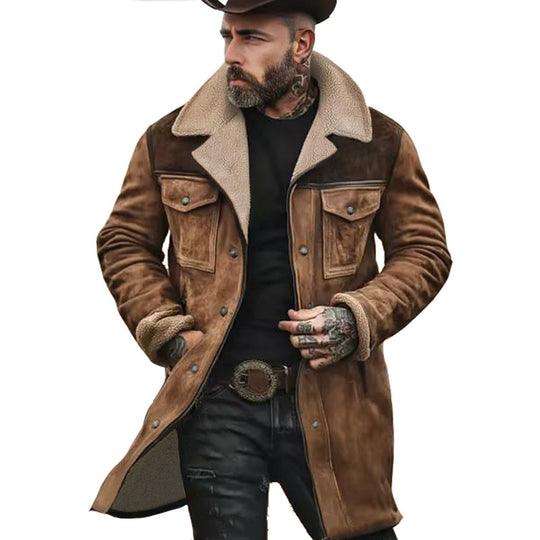 Herren Langer Sherpa-Mantel mit Kunstfellfutter und Wildlederoptik Nord Taschen