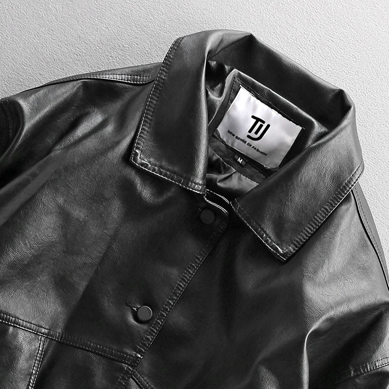 Herren Oversized Lederimitat-Utility-Jacke mit Pattentaschen und elastischem Saum Nord Taschen