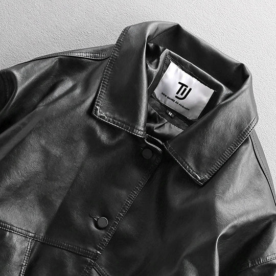 Herren Oversized Lederimitat-Utility-Jacke mit Pattentaschen und elastischem Saum Nord Taschen