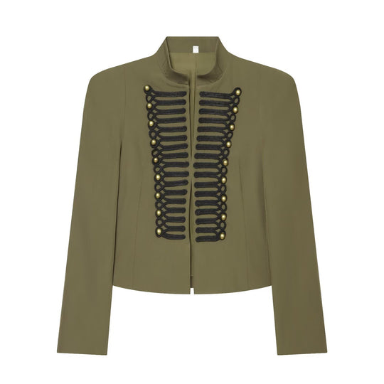 Damen Cropped Military-Blazer mit ornamentaler Kordelverzierung und Stehkragen Nord Taschen