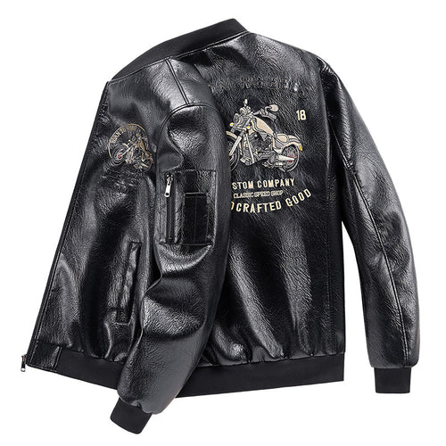 Men's  motorcycle graphic faux-leather varsity bomber with embroidered back panel and sleeve utility pocket Nord Taschen