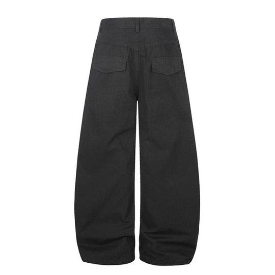 Damen Weite High‑Waist Palazzo‑Hose aus Denim mit aufgesetzten Taschen und Nietenkreuz-Detail Nord Taschen