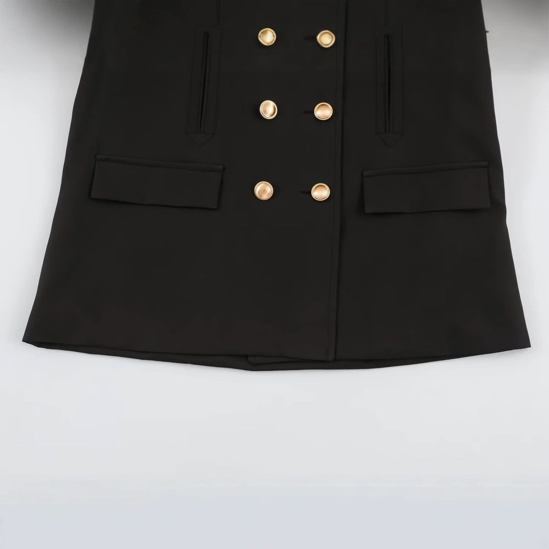 Damen Doppelreihige Kurzjacke mit Kunstfellärmeln Nord Taschen