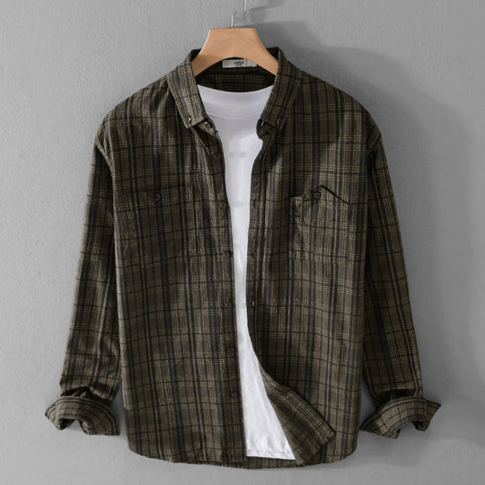 Herren Kariertes Flanell-Overshirt mit Button-Down-Kragen und aufgesetzten Brusttaschen Nord Taschen
