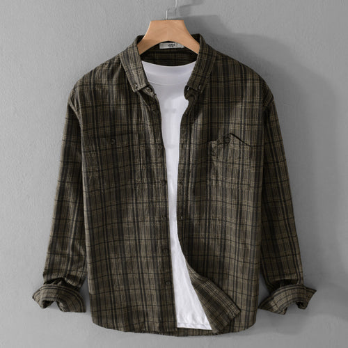 Herren Kariertes Flanell-Overshirt mit Button-Down-Kragen und aufgesetzten Brusttaschen Nord Taschen
