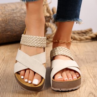 Damen Plattform-Sandalen mit geflochtenen Riemen und ergonomischer Fußbettgestaltung