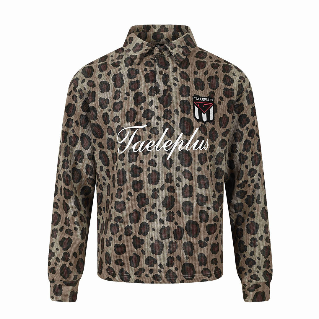 Damen Langärmeliges Poloshirt mit Waffelstruktur, Knopfleiste und Animal-Print Nord Taschen