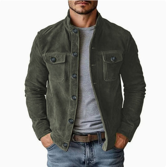 Herren Veloursleder-Fieldjacke mit Stehkragen, Pattentaschen und figurbetonter Schnitt Nord Taschen