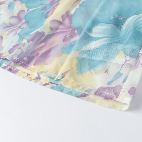 Damen Blumenprint-Chiffonbluse mit weitem Ballonärmel und Hemdkragen Nord Taschen