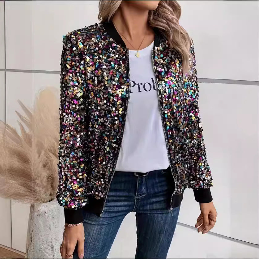 Damen Funktionsjacke mit glitzerndem Paillettendesign und bequemen Bündchen