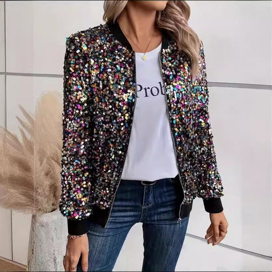 Damen Funktionsjacke mit glitzerndem Paillettendesign und bequemen Bündchen