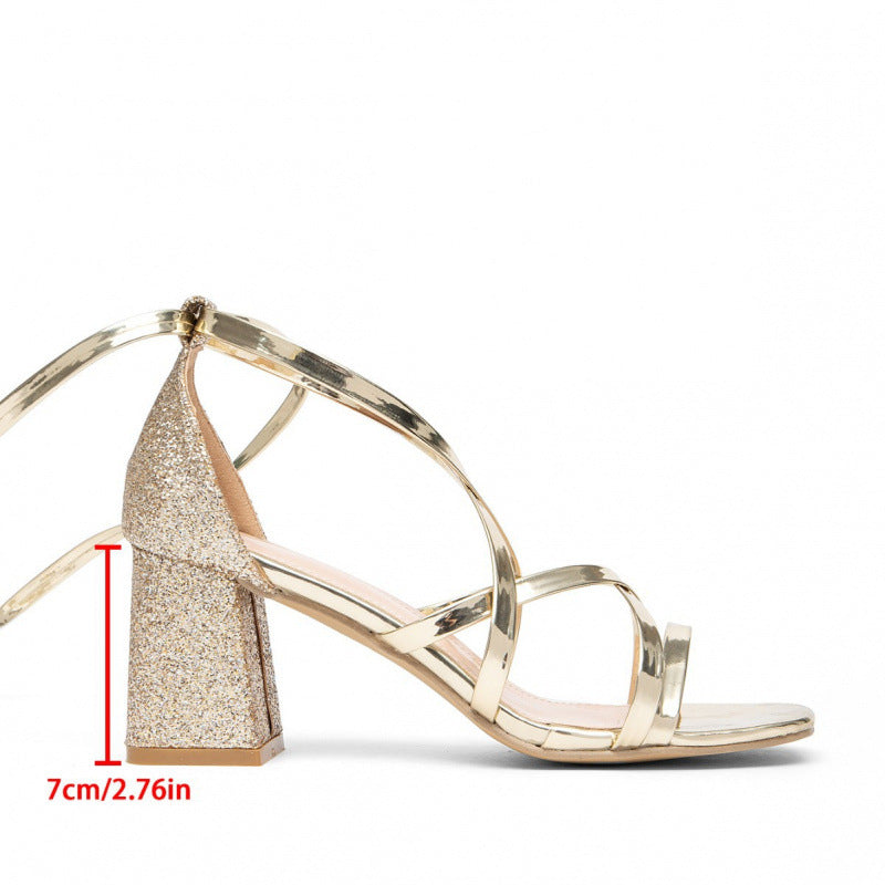 Damen Glamouröse Blockabsatz-Sandalen mit strassverzierten Riemen Nord Taschen