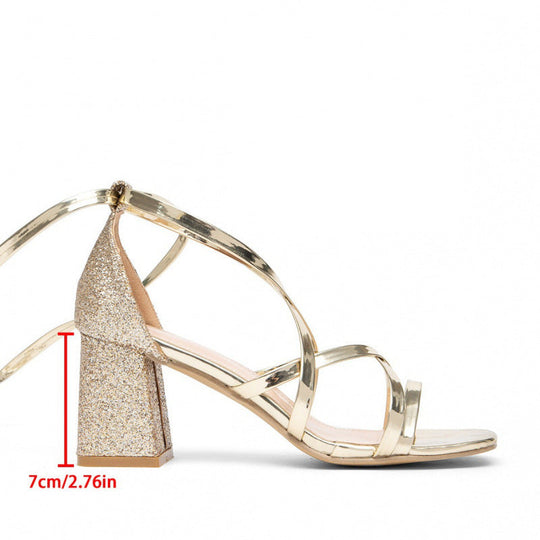 Damen Glamouröse Blockabsatz-Sandalen mit strassverzierten Riemen Nord Taschen