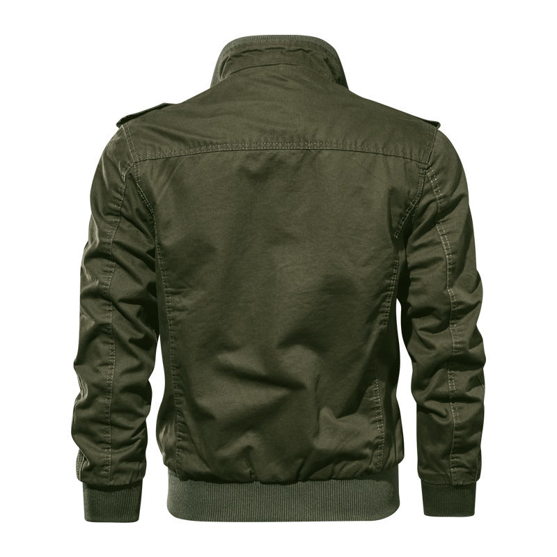 Herren Militärisch inspirierte Pilotenjacke aus Canvas mit Epauletten und Rippbündchen Nord Taschen