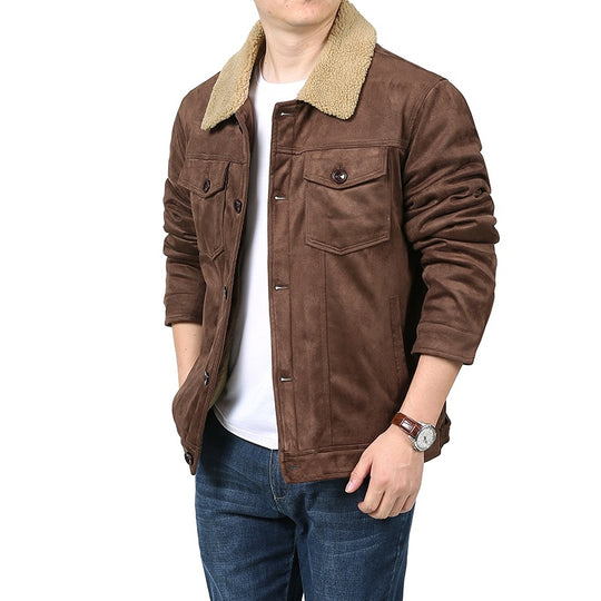 Herren Velourslederoptik Hemdjacke im Trucker‑Stil mit Teddykragen & Pattentaschen Nord Taschen