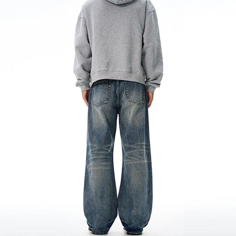 Herren Locker fallende Baggy-Jeans im Used-Look mit breitem geradem Bein und extralangem Saum Nord Taschen