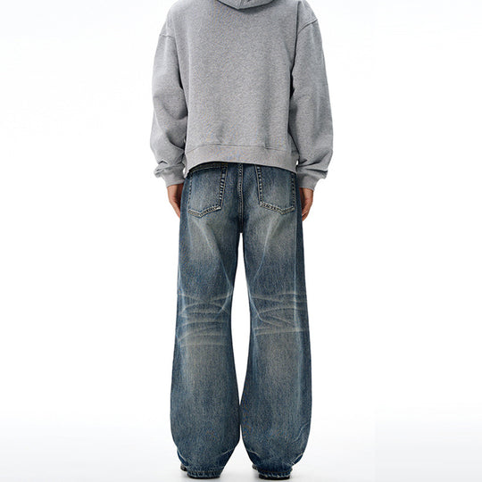 Herren Locker fallende Baggy-Jeans im Used-Look mit breitem geradem Bein und extralangem Saum Nord Taschen