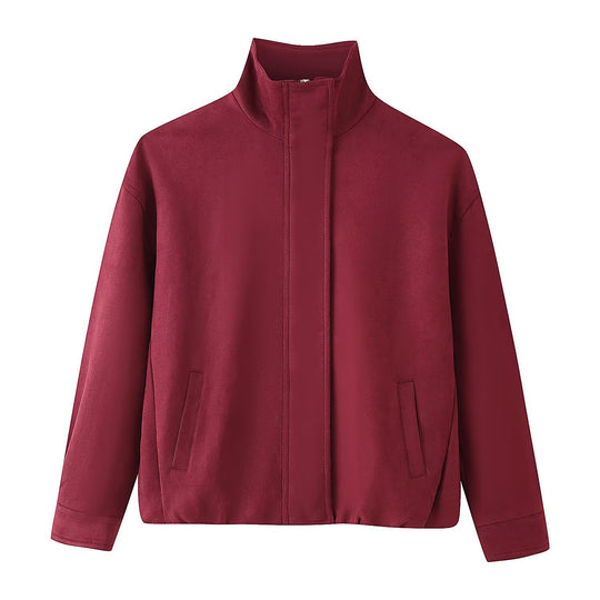 Damen Boxy-Kurzjacke mit hohem Funnelkragen und verdeckter Reißverschlussleiste Nord Taschen