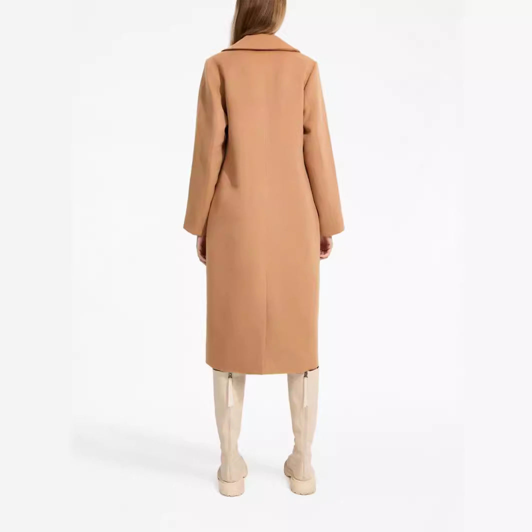 Damen Midilanger Einreihiger Wollmix-Mantel mit minimalistischem Schalkragen Nord Taschen