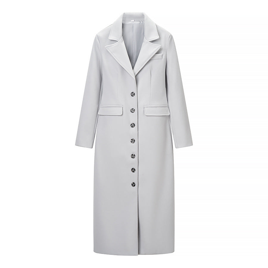 Damen Longline-Mantel mit taillierter Silhouette, strukturiertem Revers und Gehschlitz Nord Taschen