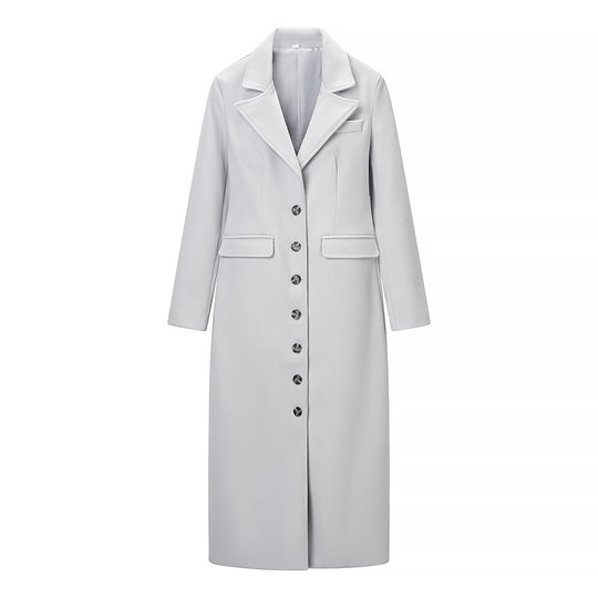 Damen Longline-Mantel mit taillierter Silhouette, strukturiertem Revers und Gehschlitz Nord Taschen