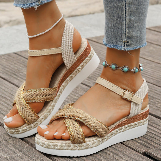 Damen Wedge-Sandalen mit geflochtenem Riemen und komfortabler Sohle Nord Taschen