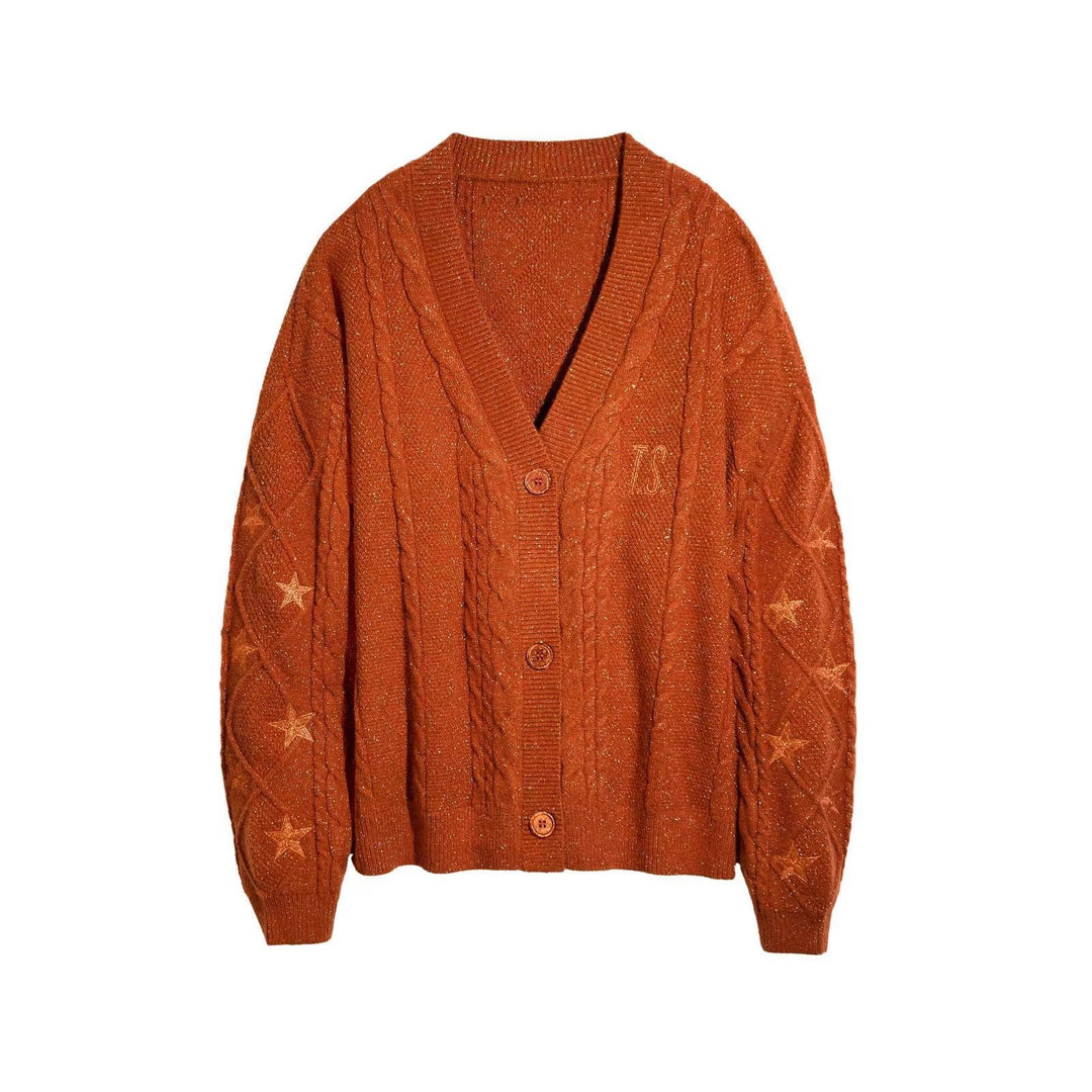 Damen Strickcardigan mit Zopfstrick, Stern‑Stickerei und Glanzfäden Nord Taschen