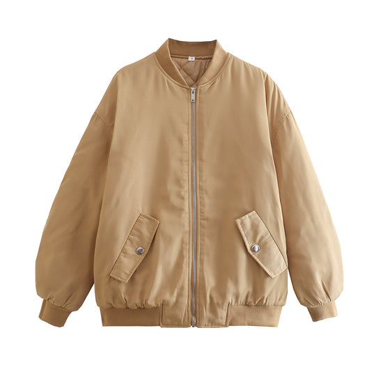 Damen Boxy Bomberjacke im Oversize‑Look mit Reißverschluss und abgeschrägten Pattentaschen Nord Taschen