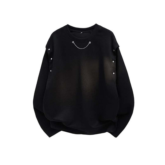 Damen Oversized Sweatshirt mit Ketten-Detail und Druckknopf-Ärmelöffnung Nord Taschen