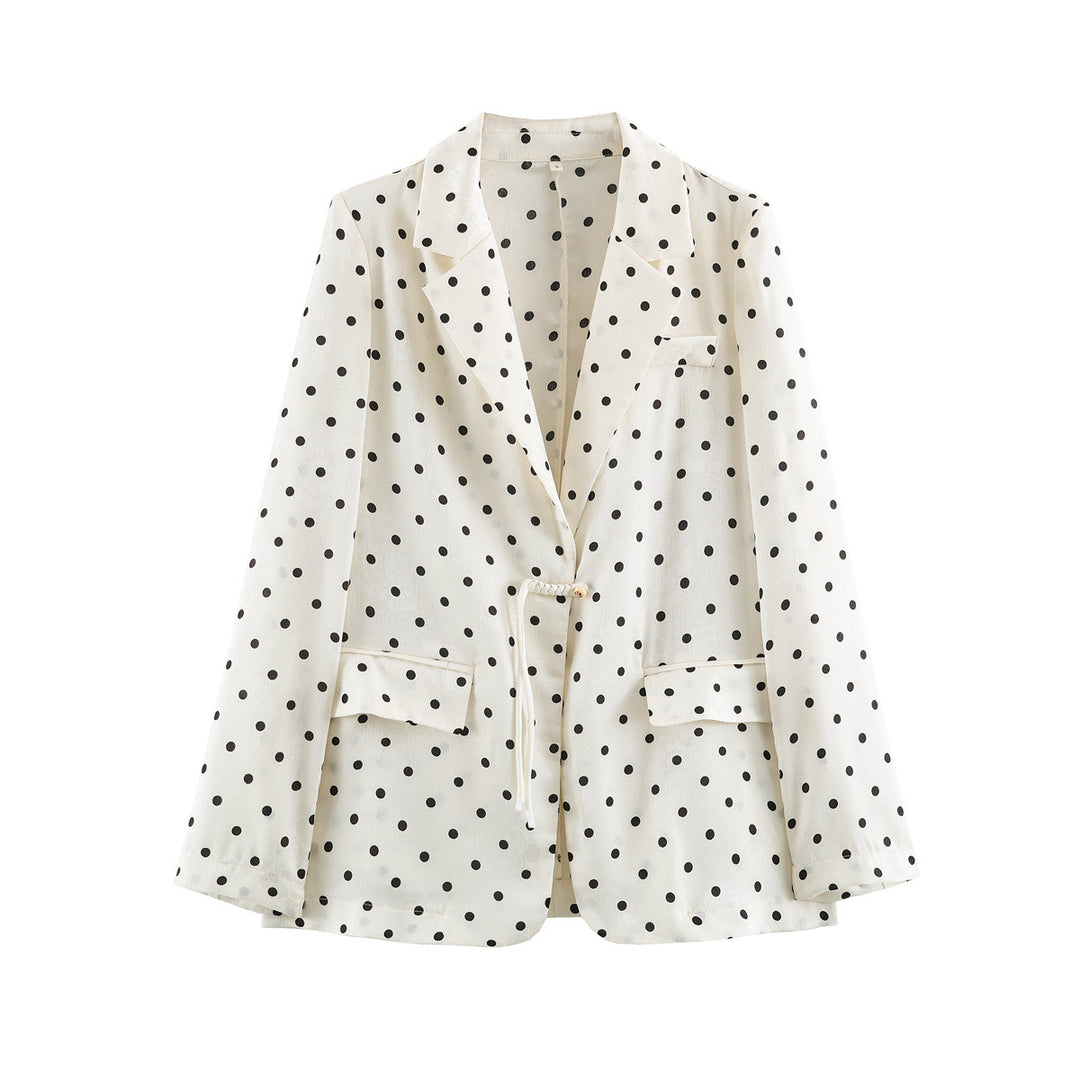 Damen Leichter gepunkteter Blazer mit Revers, Tunnelzug‑Taillierung und Pattentaschen Nord Taschen