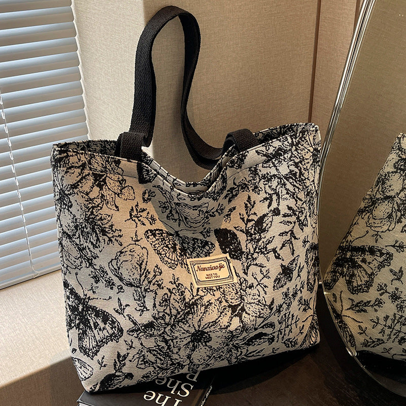 Damen Jute-Handtasche mit floralem Design Nord Taschen