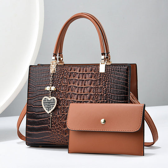 Damen Handtasche mit edler Krokodilprägung und abnehmbarer Clutch Nord Taschen