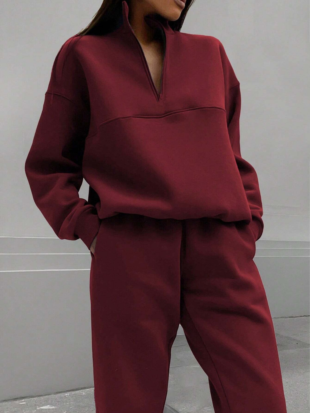 Damen Oversized Half-Zip Lounge-Set aus French-Terry mit hohem Stehkragen Nord Taschen
