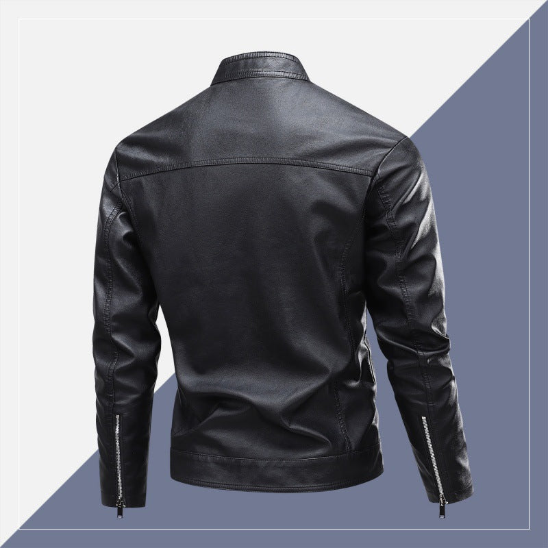 Herren Modische Lederjacke mit Stehkragen und praktischen Reißverschlusstaschen Nord Taschen