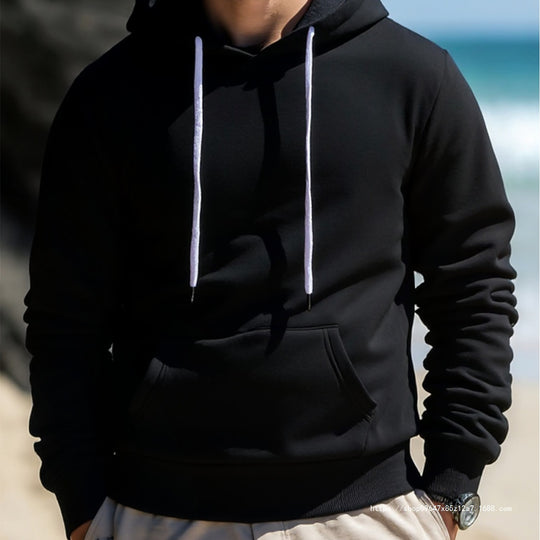Herren Kapuzenpullover aus French‑Terry mit Kängurutasche & geripptem Saum Nord Taschen