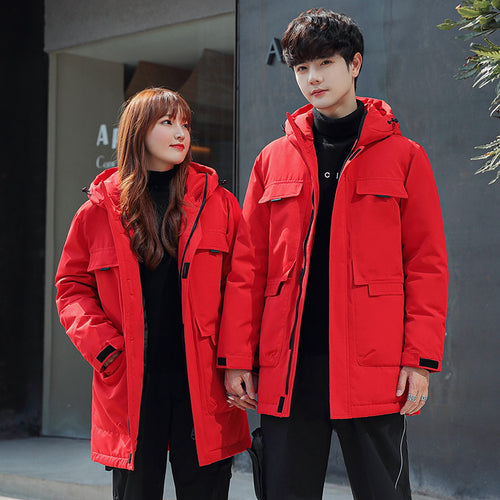 Unisex Gepolsterter langer Parka mit Kapuze Multifach-Taschen und winddichter Thermoisolierung Nord Taschen