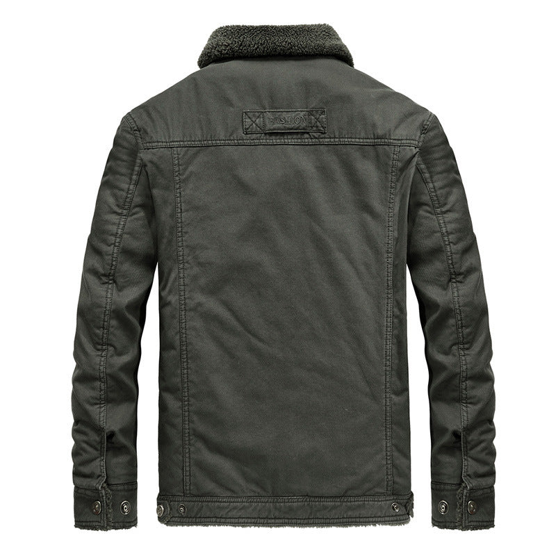 Herren robuster Canvas-Fieldblouson mit wärmender Sherpa-Innenlage und Hemdkragen Nord Taschen
