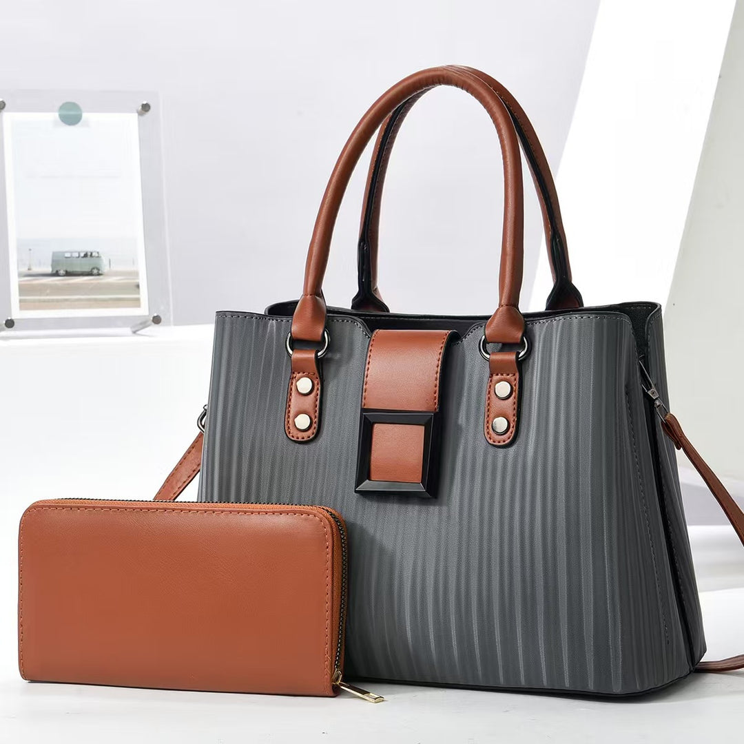 Damen elegante Handtasche mit Rippstruktur und praktischem Portemonnaie Nord Taschen
