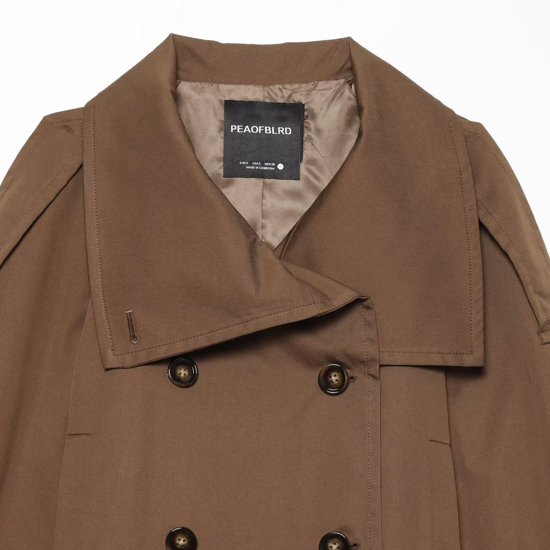 Damen Kurz-Trenchjacke im Cropped‑Schnitt mit doppelreihiger Knopfleiste und Taillengürtel Nord Taschen