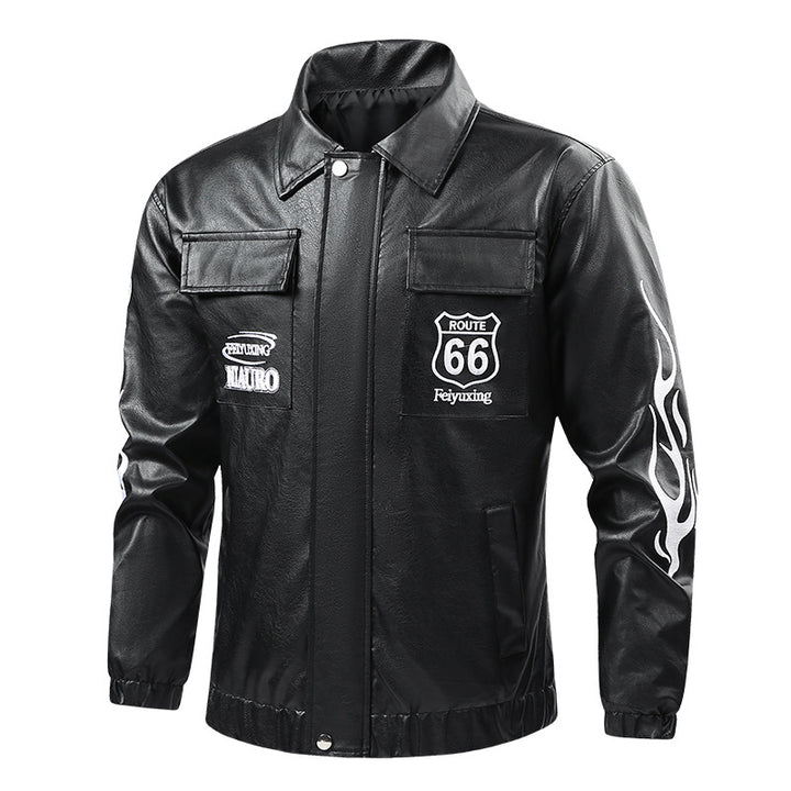 Men's  patch-detail street-style zip-up jacket with stand collar and graphic sleeve prints Nord Taschen