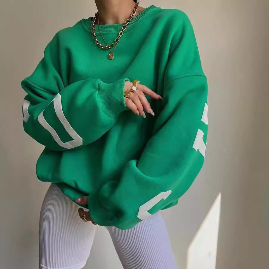 Damen Oversized Sweatshirt mit Blockprint-Ärmeln und weitem Drop-Shoulder-Schnitt Nord Taschen