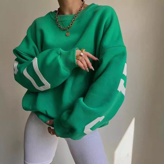 Damen Oversized Sweatshirt mit Blockprint-Ärmeln und weitem Drop-Shoulder-Schnitt Nord Taschen