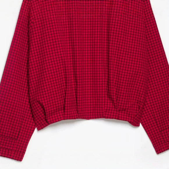 Damen Cropped Bomberjacke mit Stehkragen, Karomuster und elastischem Saum Nord Taschen