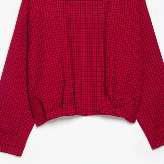 Damen Cropped Bomberjacke mit Stehkragen, Karomuster und elastischem Saum Nord Taschen