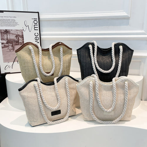 Damen Strandtasche mit robustem Baumwollgewebe und stylischem geflochtenem Griff Nord Taschen