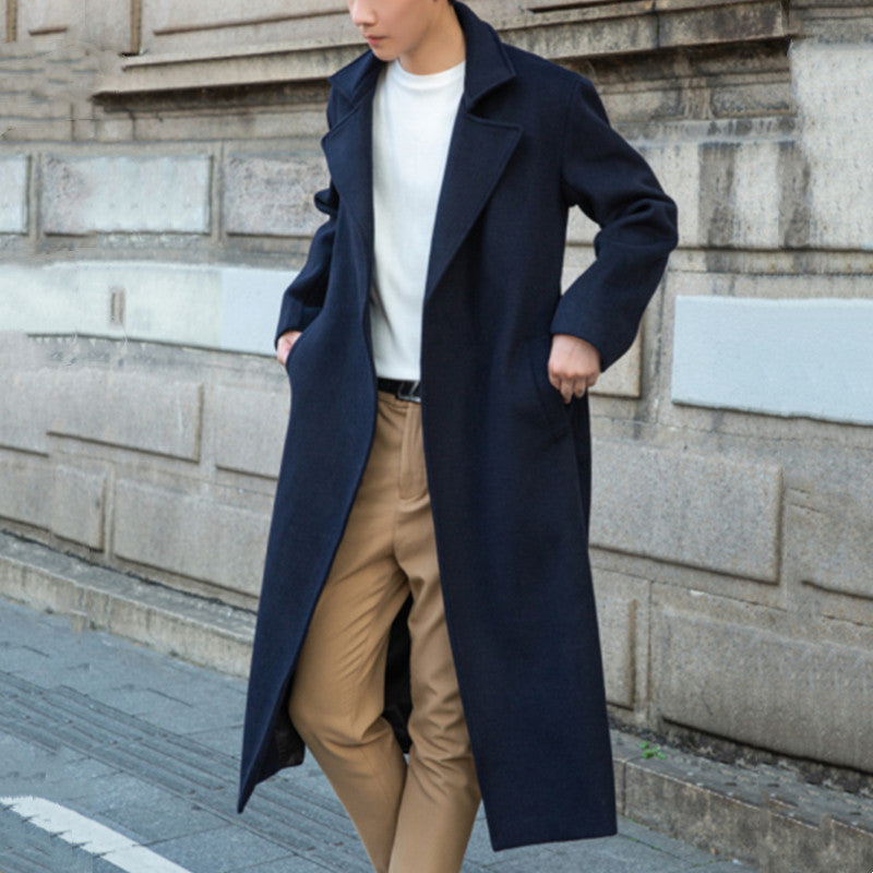 Herren Maxilanger Wollmix-Übermantel mit minimalistischer Silhouette und verdeckter Knopfleiste Nord Taschen