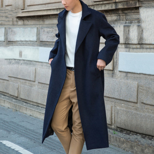 Herren Maxilanger Wollmix-Übermantel mit minimalistischer Silhouette und verdeckter Knopfleiste Nord Taschen