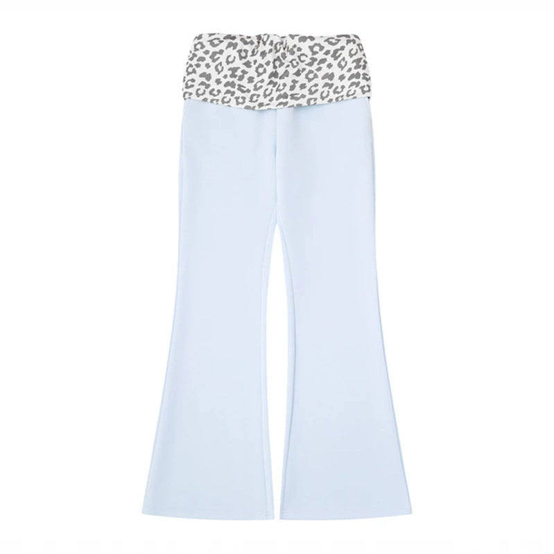 Damen Weite Jersey-Loungehose mit ausgestelltem Schlag und umgeschlagenem Leo-Bund Nord Taschen