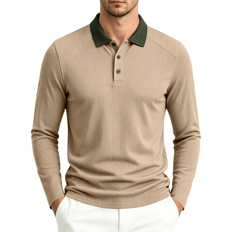 Herren Langarm-Polo aus feinem Rippstrick mit Kontrastkragen und Knopfleiste Nord Taschen