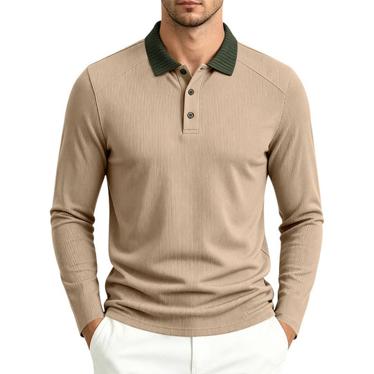 Herren Langarm-Polo aus feinem Rippstrick mit Kontrastkragen und Knopfleiste Nord Taschen